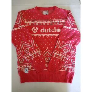 Dutchie Novelty Knit‎ Sweater Coral Pink White Patterned Crew Neck Large